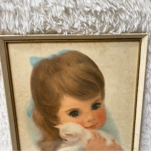 Vintage Frances Hook Northern Paper Mills Girl With Kitten Framed Print - Picture 6 of 8